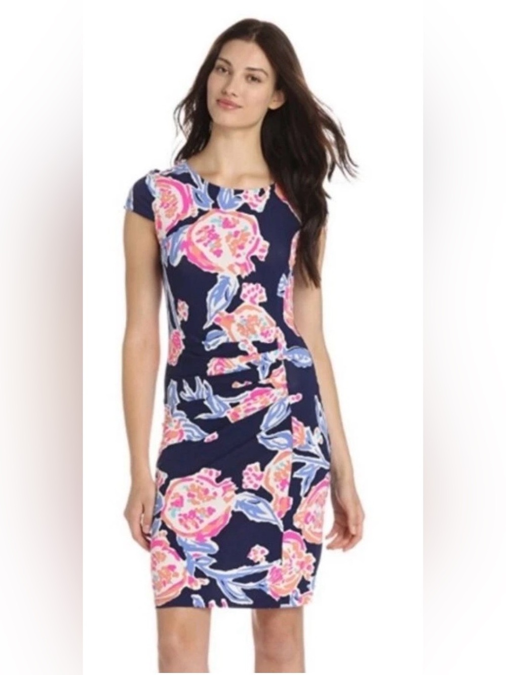 Lilly Pulitzer shirt dress“Pom Pom” Kyra, Stretch Knit Navy Pink size L